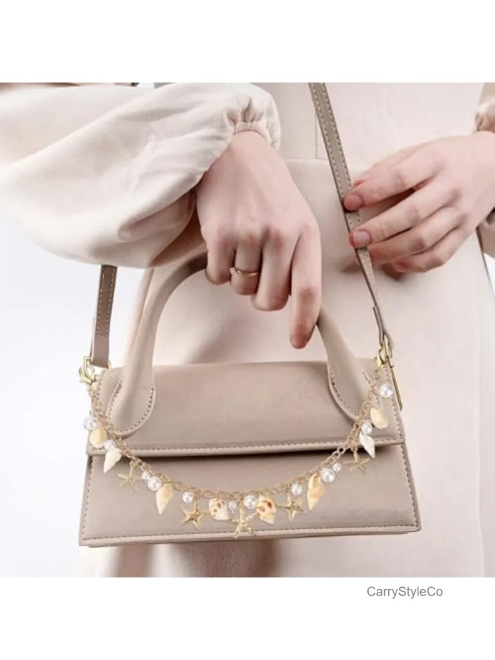 Boho Beach Handbag Charm Keychain Starfish Shell Pearl Alloy